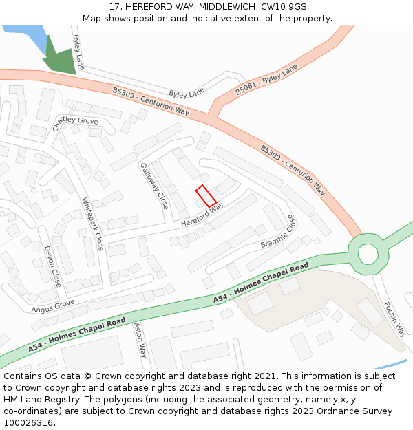 17, HEREFORD WAY, MIDDLEWICH, CW10 9GS: Location map and indicative extent of plot