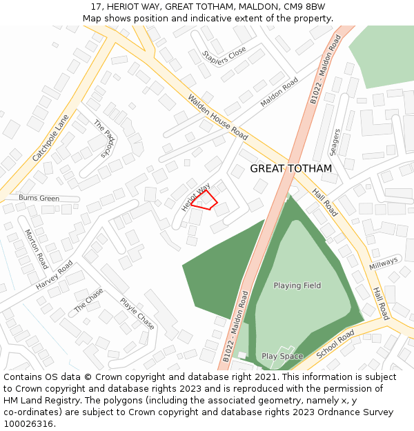 17, HERIOT WAY, GREAT TOTHAM, MALDON, CM9 8BW: Location map and indicative extent of plot