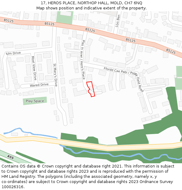 17, HEROS PLACE, NORTHOP HALL, MOLD, CH7 6NQ: Location map and indicative extent of plot