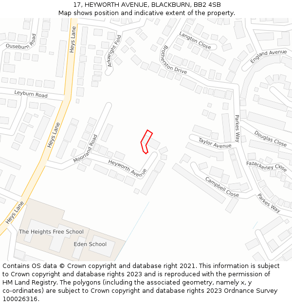 17, HEYWORTH AVENUE, BLACKBURN, BB2 4SB: Location map and indicative extent of plot