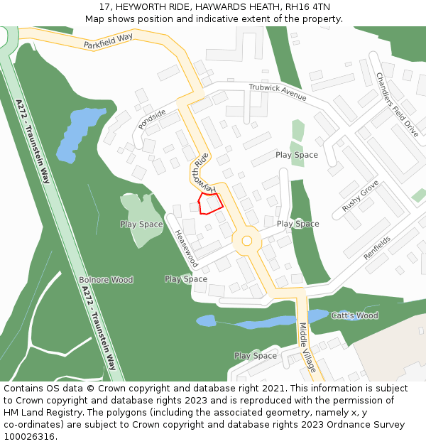 17, HEYWORTH RIDE, HAYWARDS HEATH, RH16 4TN: Location map and indicative extent of plot