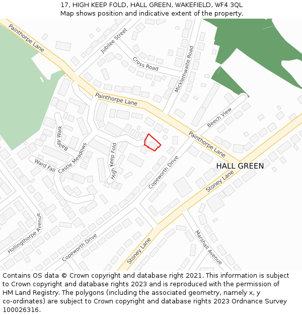 17, HIGH KEEP FOLD, HALL GREEN, WAKEFIELD, WF4 3QL: Location map and indicative extent of plot