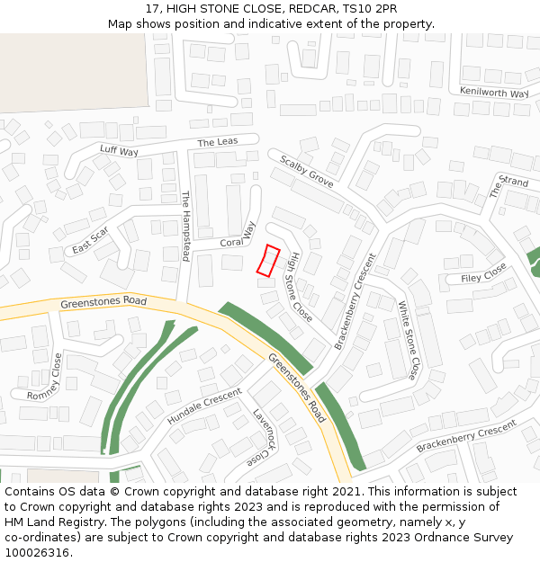 17, HIGH STONE CLOSE, REDCAR, TS10 2PR: Location map and indicative extent of plot