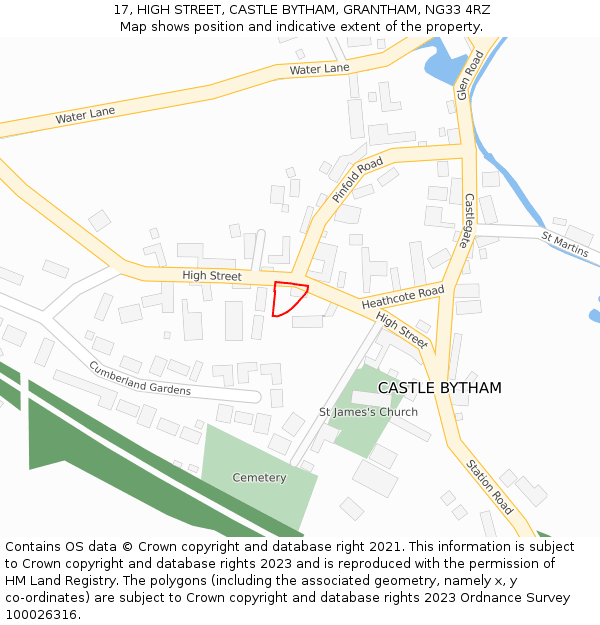 17, HIGH STREET, CASTLE BYTHAM, GRANTHAM, NG33 4RZ: Location map and indicative extent of plot