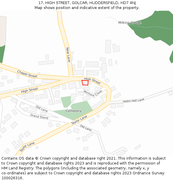 17, HIGH STREET, GOLCAR, HUDDERSFIELD, HD7 4NJ: Location map and indicative extent of plot