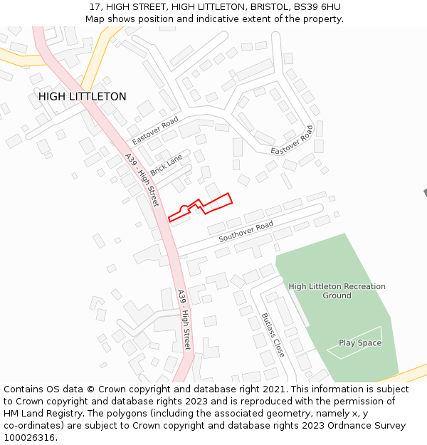 17, HIGH STREET, HIGH LITTLETON, BRISTOL, BS39 6HU: Location map and indicative extent of plot