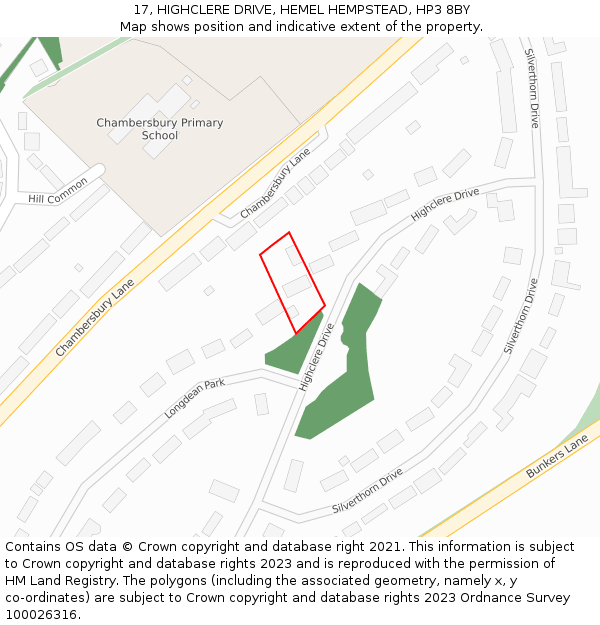 17, HIGHCLERE DRIVE, HEMEL HEMPSTEAD, HP3 8BY: Location map and indicative extent of plot
