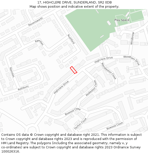 17, HIGHCLERE DRIVE, SUNDERLAND, SR2 0DB: Location map and indicative extent of plot