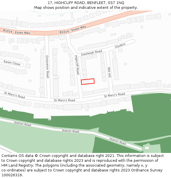 17, HIGHCLIFF ROAD, BENFLEET, SS7 1NQ: Location map and indicative extent of plot