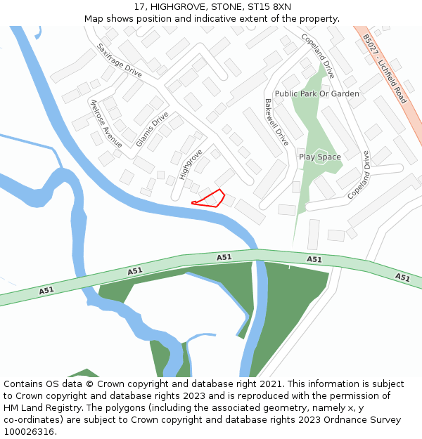 17, HIGHGROVE, STONE, ST15 8XN: Location map and indicative extent of plot