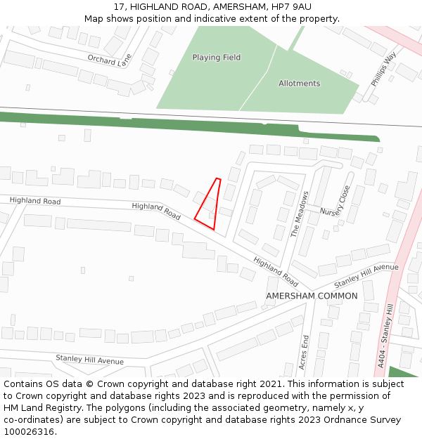 17, HIGHLAND ROAD, AMERSHAM, HP7 9AU: Location map and indicative extent of plot