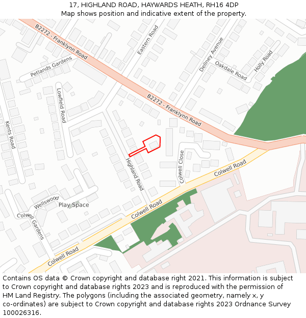 17, HIGHLAND ROAD, HAYWARDS HEATH, RH16 4DP: Location map and indicative extent of plot