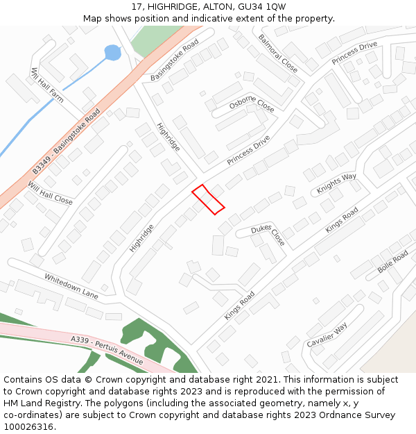 17, HIGHRIDGE, ALTON, GU34 1QW: Location map and indicative extent of plot
