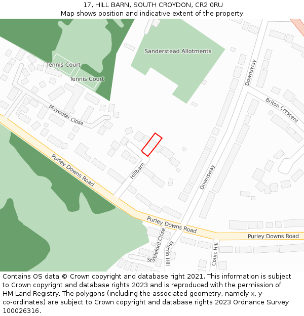 17, HILL BARN, SOUTH CROYDON, CR2 0RU: Location map and indicative extent of plot