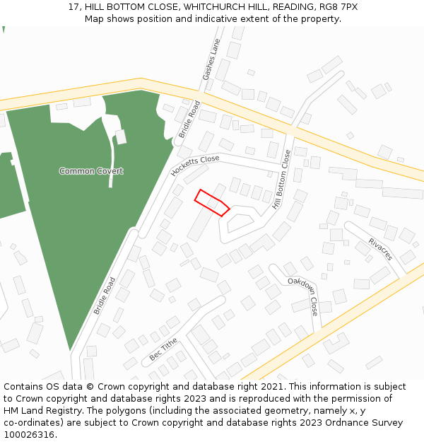 17, HILL BOTTOM CLOSE, WHITCHURCH HILL, READING, RG8 7PX: Location map and indicative extent of plot