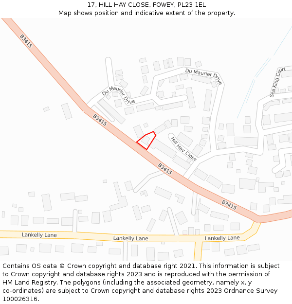 17, HILL HAY CLOSE, FOWEY, PL23 1EL: Location map and indicative extent of plot