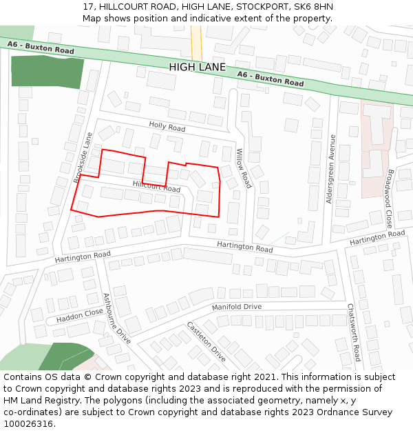 17, HILLCOURT ROAD, HIGH LANE, STOCKPORT, SK6 8HN: Location map and indicative extent of plot
