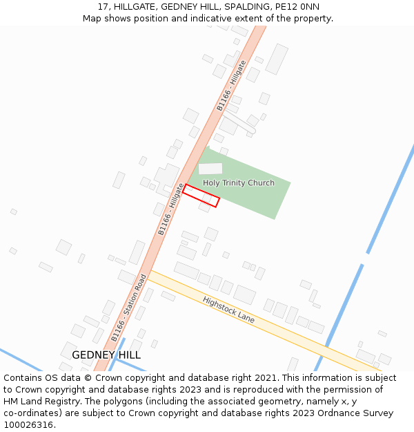 17, HILLGATE, GEDNEY HILL, SPALDING, PE12 0NN: Location map and indicative extent of plot