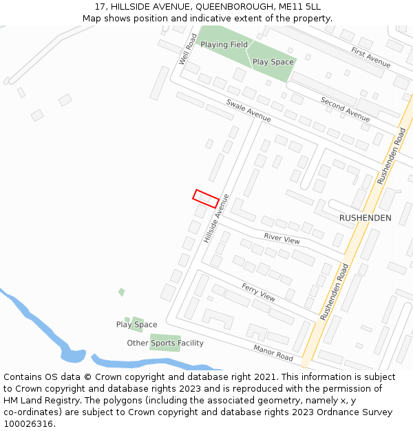 17, HILLSIDE AVENUE, QUEENBOROUGH, ME11 5LL: Location map and indicative extent of plot