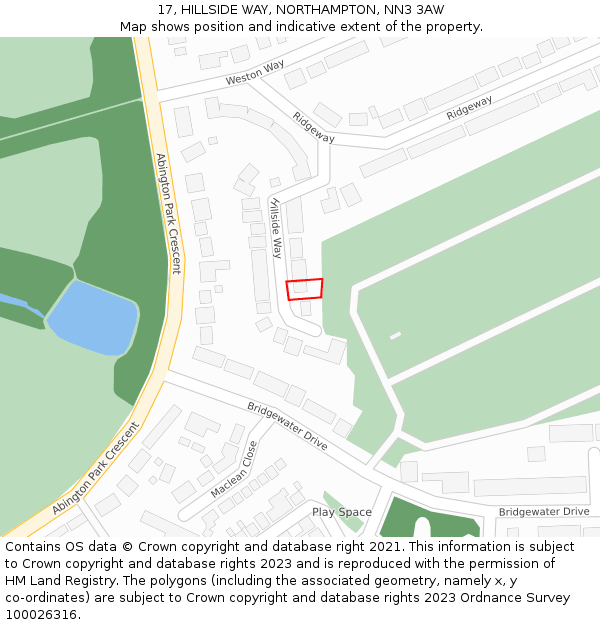 17, HILLSIDE WAY, NORTHAMPTON, NN3 3AW: Location map and indicative extent of plot