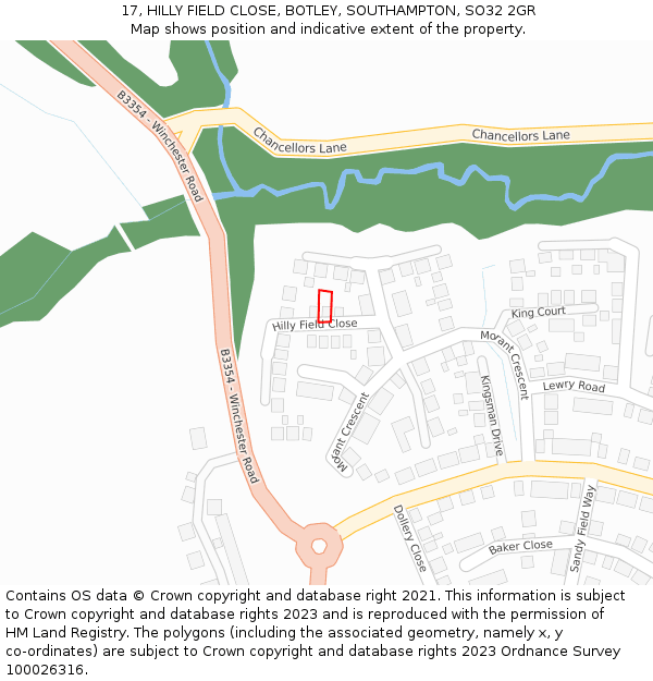 17, HILLY FIELD CLOSE, BOTLEY, SOUTHAMPTON, SO32 2GR: Location map and indicative extent of plot