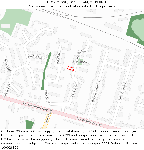 17, HILTON CLOSE, FAVERSHAM, ME13 8NN: Location map and indicative extent of plot