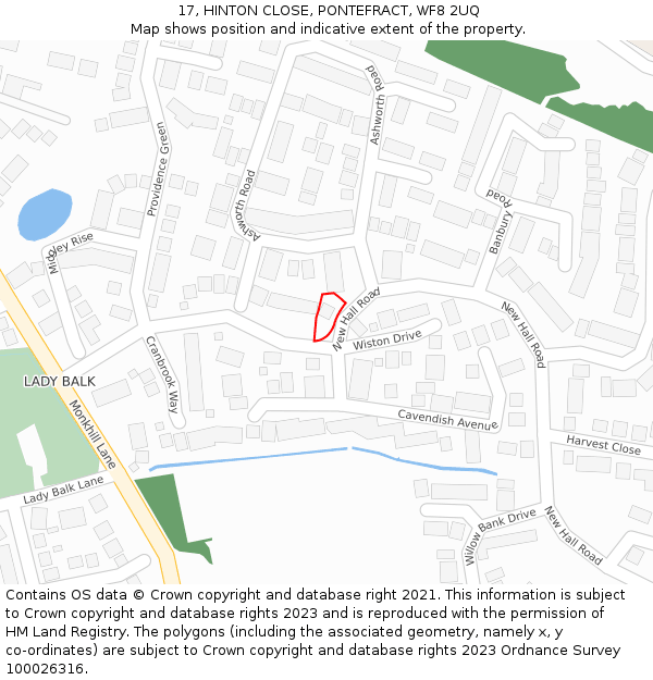 17, HINTON CLOSE, PONTEFRACT, WF8 2UQ: Location map and indicative extent of plot