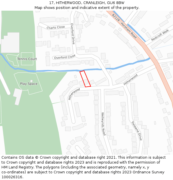 17, HITHERWOOD, CRANLEIGH, GU6 8BW: Location map and indicative extent of plot