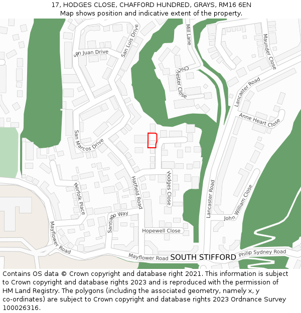 17, HODGES CLOSE, CHAFFORD HUNDRED, GRAYS, RM16 6EN: Location map and indicative extent of plot