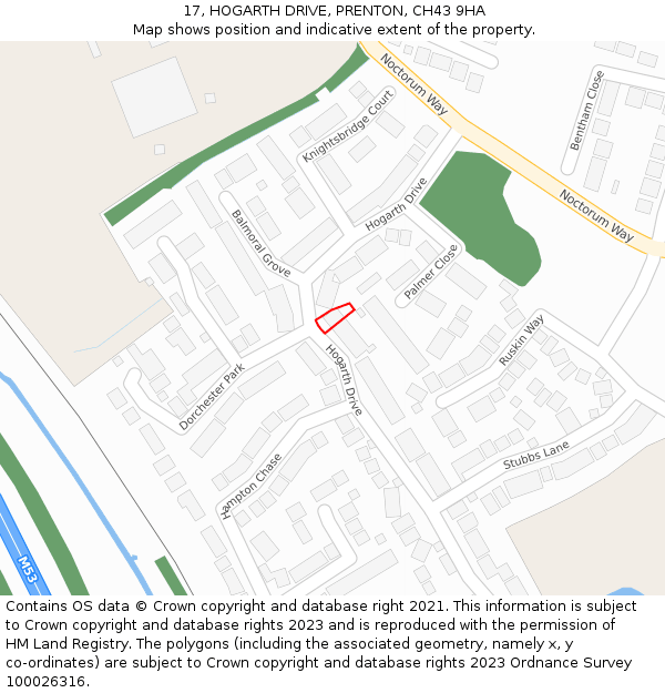 17, HOGARTH DRIVE, PRENTON, CH43 9HA: Location map and indicative extent of plot