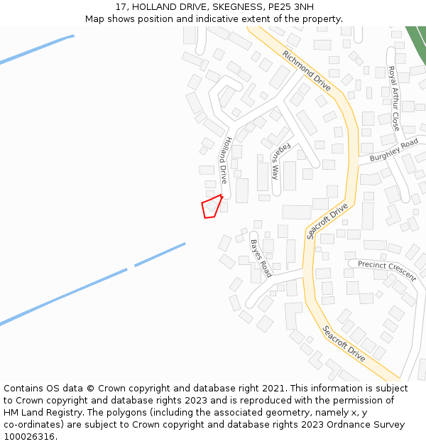 17, HOLLAND DRIVE, SKEGNESS, PE25 3NH: Location map and indicative extent of plot