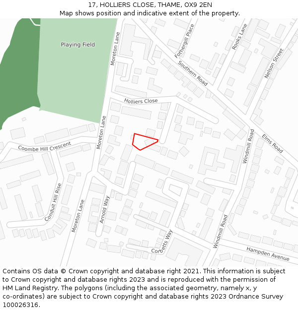 17, HOLLIERS CLOSE, THAME, OX9 2EN: Location map and indicative extent of plot