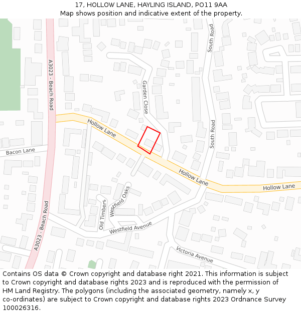 17, HOLLOW LANE, HAYLING ISLAND, PO11 9AA: Location map and indicative extent of plot
