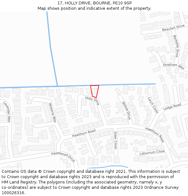 17, HOLLY DRIVE, BOURNE, PE10 9SP: Location map and indicative extent of plot