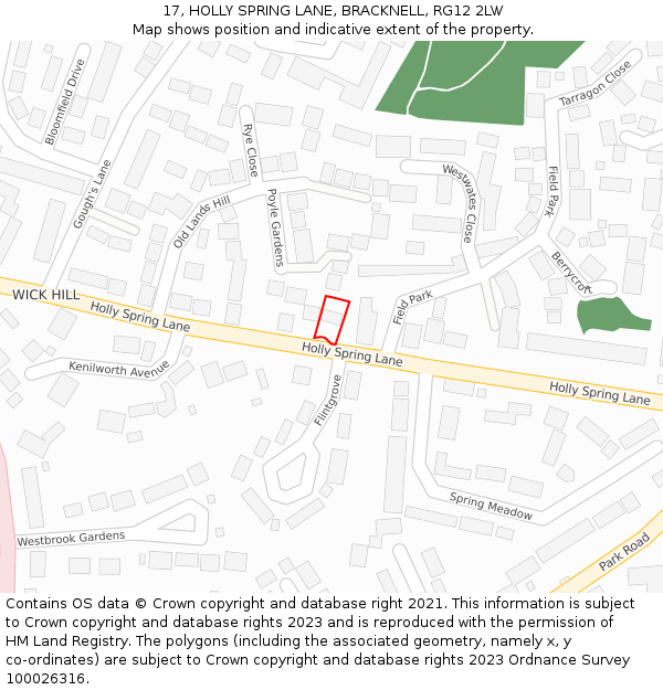 17, HOLLY SPRING LANE, BRACKNELL, RG12 2LW: Location map and indicative extent of plot