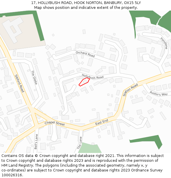 17, HOLLYBUSH ROAD, HOOK NORTON, BANBURY, OX15 5LY: Location map and indicative extent of plot