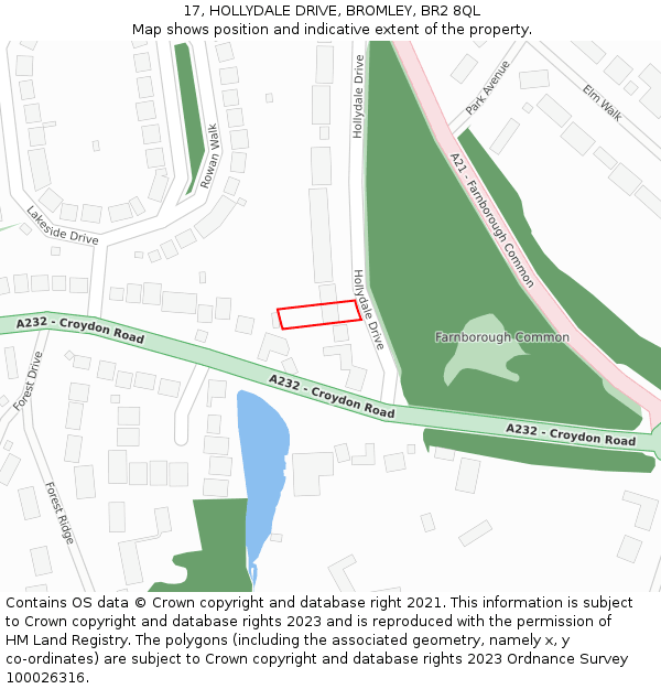 17, HOLLYDALE DRIVE, BROMLEY, BR2 8QL: Location map and indicative extent of plot