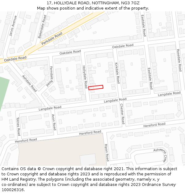 17, HOLLYDALE ROAD, NOTTINGHAM, NG3 7GZ: Location map and indicative extent of plot