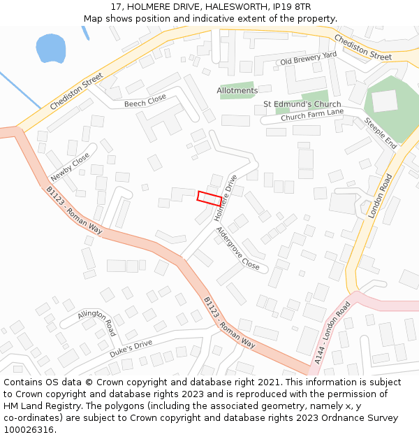 17, HOLMERE DRIVE, HALESWORTH, IP19 8TR: Location map and indicative extent of plot