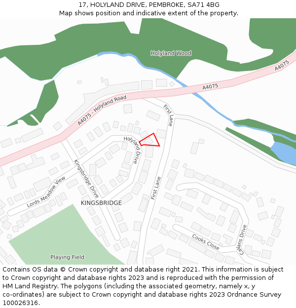 17, HOLYLAND DRIVE, PEMBROKE, SA71 4BG: Location map and indicative extent of plot