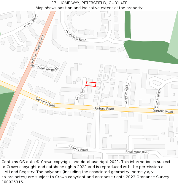 17, HOME WAY, PETERSFIELD, GU31 4EE: Location map and indicative extent of plot