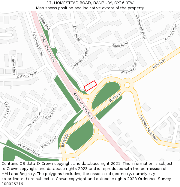 17, HOMESTEAD ROAD, BANBURY, OX16 9TW: Location map and indicative extent of plot