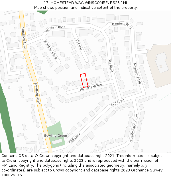 17, HOMESTEAD WAY, WINSCOMBE, BS25 1HL: Location map and indicative extent of plot