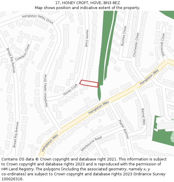 17, HONEY CROFT, HOVE, BN3 8EZ: Location map and indicative extent of plot