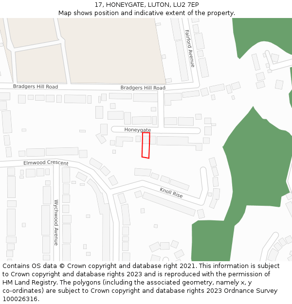 17, HONEYGATE, LUTON, LU2 7EP: Location map and indicative extent of plot