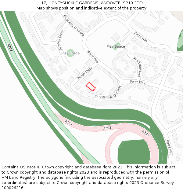 17, HONEYSUCKLE GARDENS, ANDOVER, SP10 3DD: Location map and indicative extent of plot