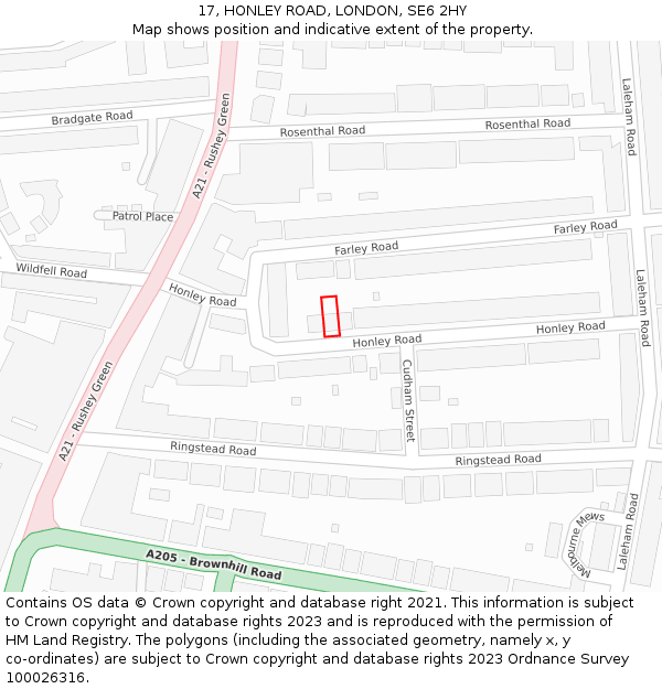 17, HONLEY ROAD, LONDON, SE6 2HY: Location map and indicative extent of plot