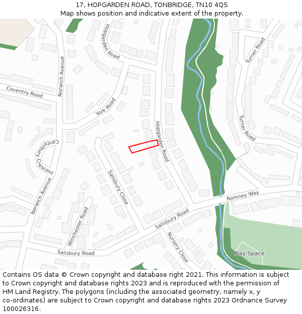 17, HOPGARDEN ROAD, TONBRIDGE, TN10 4QS: Location map and indicative extent of plot