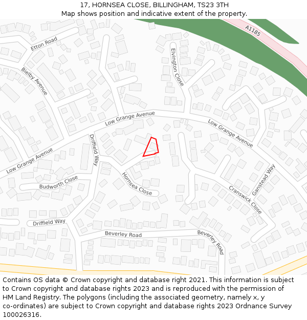 17, HORNSEA CLOSE, BILLINGHAM, TS23 3TH: Location map and indicative extent of plot