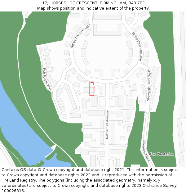 17, HORSESHOE CRESCENT, BIRMINGHAM, B43 7BF: Location map and indicative extent of plot